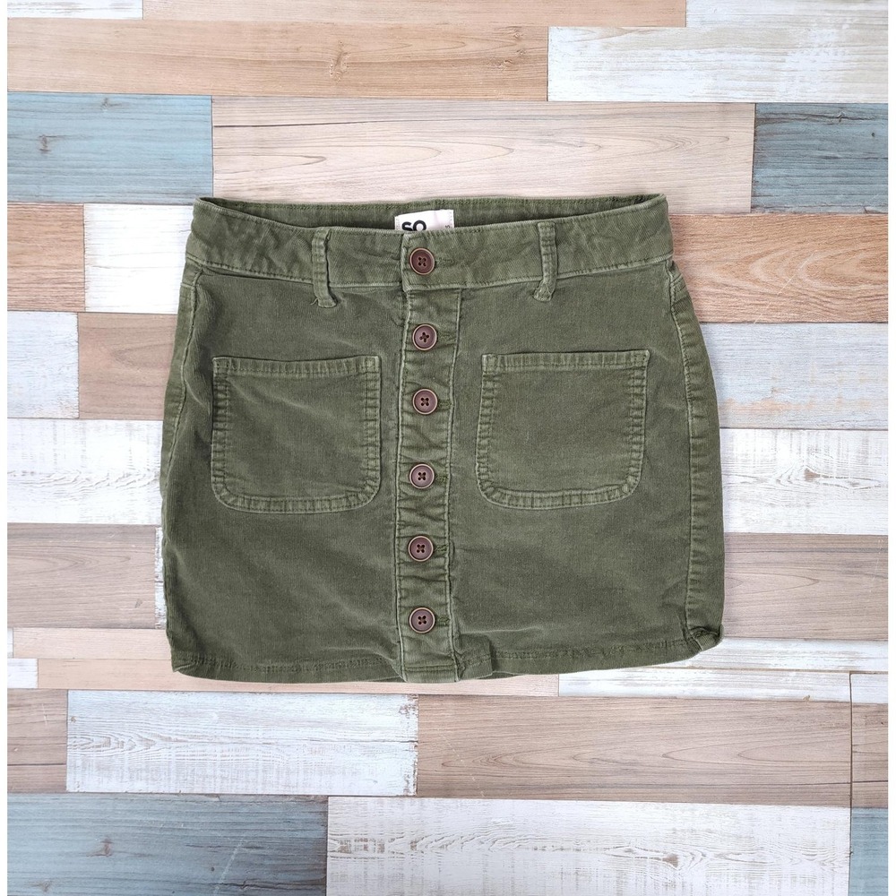 SO Women's Olive Green Botton and Pocket Pencil Corduroy Skirt - Size 10